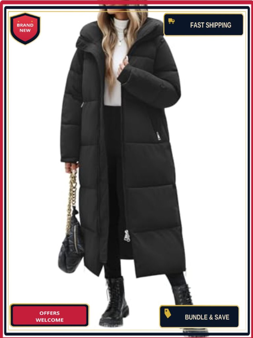 Long Quilted Puffer Coat Women Winter Insulated Hooded